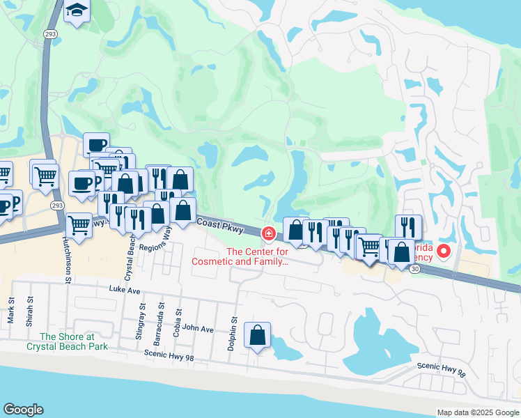 map of restaurants, bars, coffee shops, grocery stores, and more near 4477 Legendary Drive in Destin