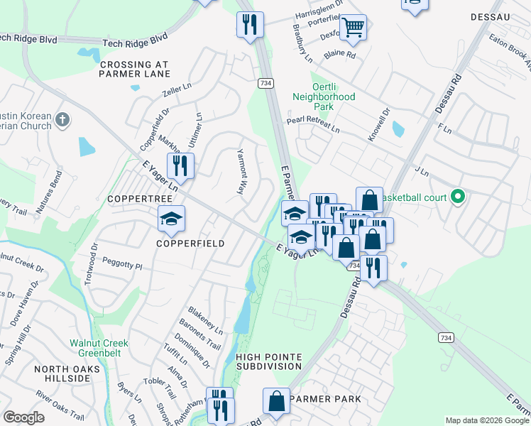 map of restaurants, bars, coffee shops, grocery stores, and more near 12307 Little Fatima Lane in Austin