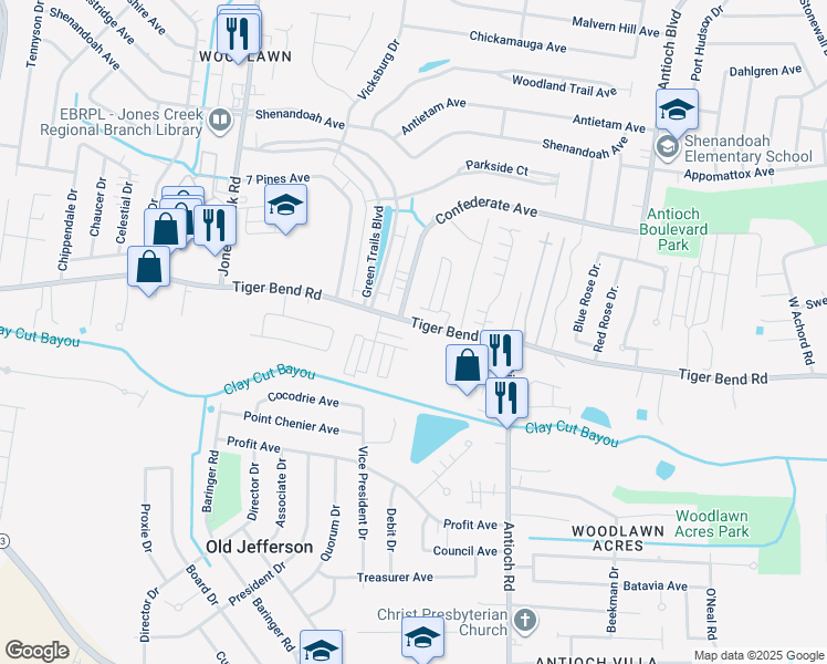 map of restaurants, bars, coffee shops, grocery stores, and more near 15636 Tiger Bend Rd in Baton Rouge