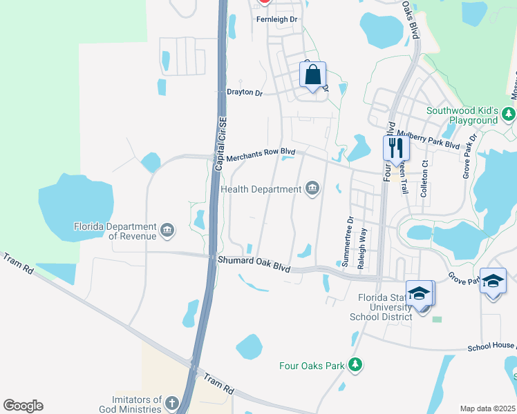 map of restaurants, bars, coffee shops, grocery stores, and more near 4050 Esplanade Way in Tallahassee