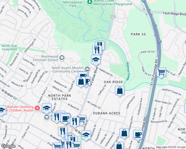 map of restaurants, bars, coffee shops, grocery stores, and more near 11900 North Lamar Boulevard in Austin