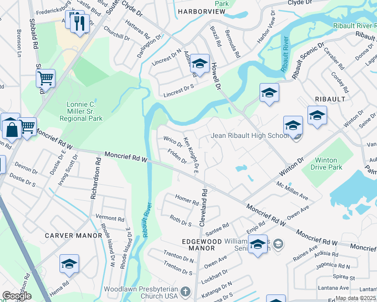 map of restaurants, bars, coffee shops, grocery stores, and more near 7140 Ken Knight Drive North in Jacksonville