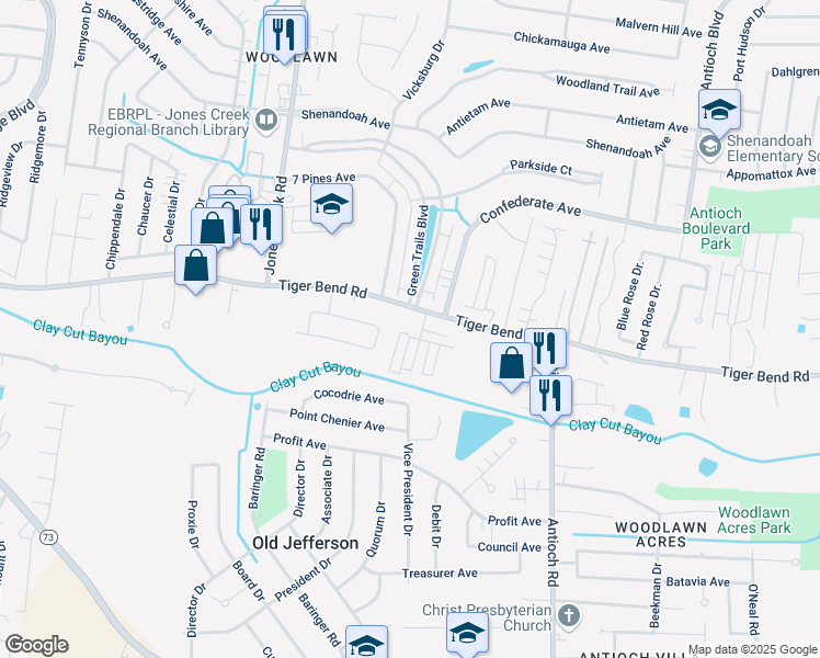map of restaurants, bars, coffee shops, grocery stores, and more near 6950 Sugar Springs Drive in Baton Rouge