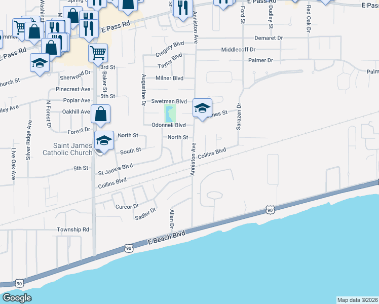 map of restaurants, bars, coffee shops, grocery stores, and more near 605 Anniston Ave in Gulfport
