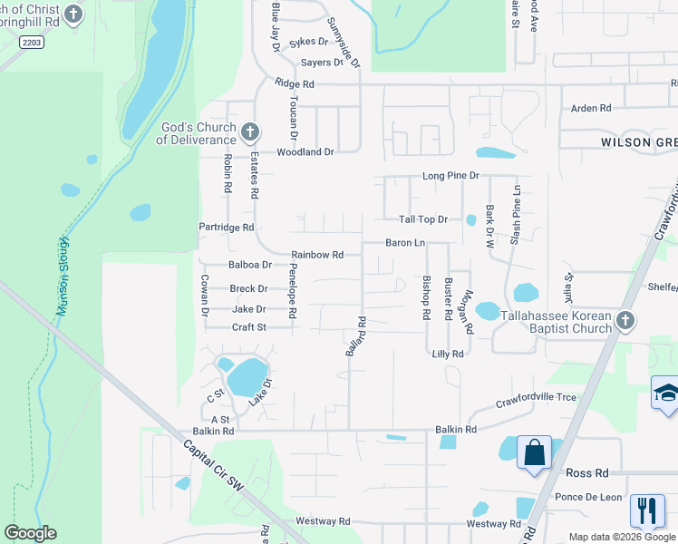 map of restaurants, bars, coffee shops, grocery stores, and more near 1312 Success Way in Tallahassee