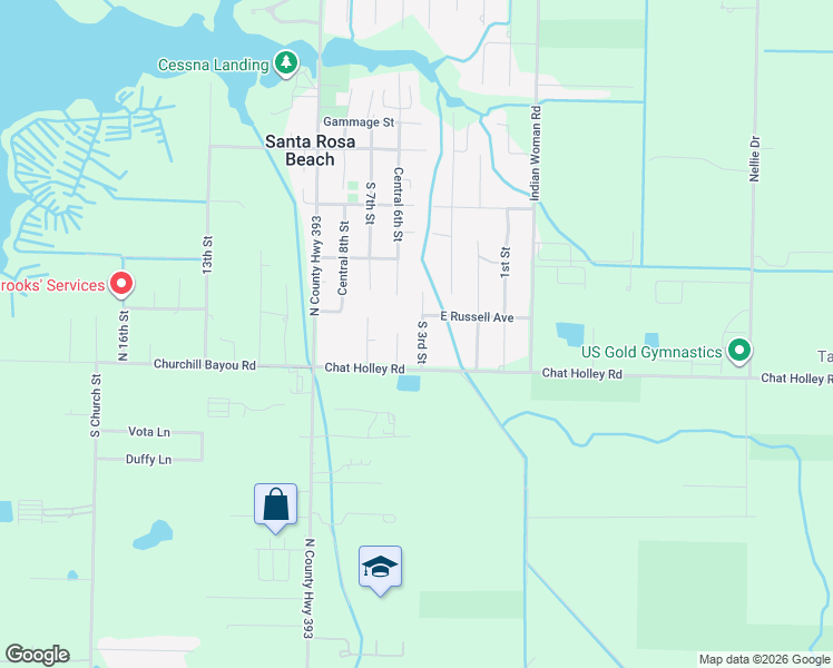 map of restaurants, bars, coffee shops, grocery stores, and more near 71 South 3rd Street in Santa Rosa Beach