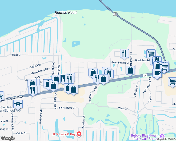 map of restaurants, bars, coffee shops, grocery stores, and more near 3405 Green Briar Circle in Gulf Breeze