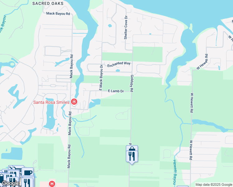 map of restaurants, bars, coffee shops, grocery stores, and more near 138 East Lamb Drive in Santa Rosa Beach