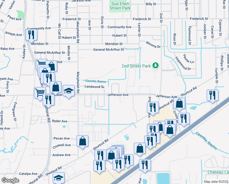 map of restaurants, bars, coffee shops, grocery stores, and more near 5101 Jefferson Avenue in Moss Point