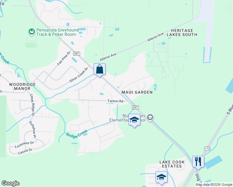 map of restaurants, bars, coffee shops, grocery stores, and more near 60 Emmons Lane in Pensacola