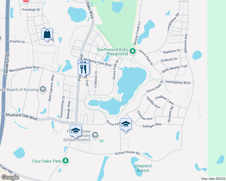 map of restaurants, bars, coffee shops, grocery stores, and more near 4087 Colleton Court in Tallahassee