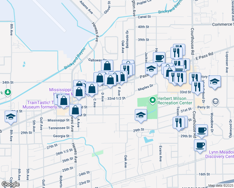 map of restaurants, bars, coffee shops, grocery stores, and more near 3209 F Avenue in Gulfport