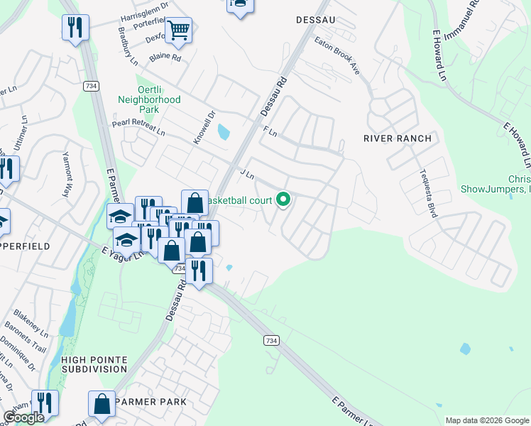 map of restaurants, bars, coffee shops, grocery stores, and more near 12609 Dessau Rd in Austin