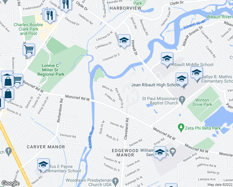 map of restaurants, bars, coffee shops, grocery stores, and more near 7140 Ken Knight Drive North in Jacksonville