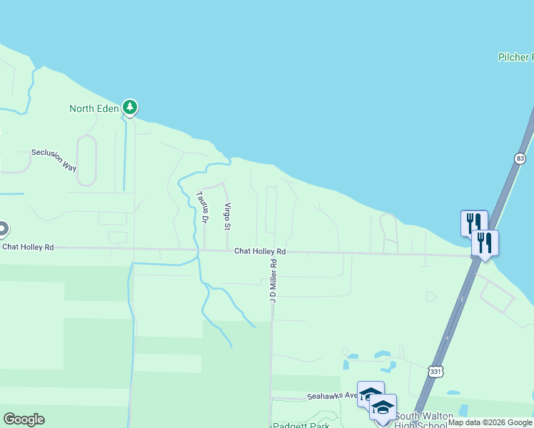 map of restaurants, bars, coffee shops, grocery stores, and more near 1805 J D Miller Road in Santa Rosa Beach