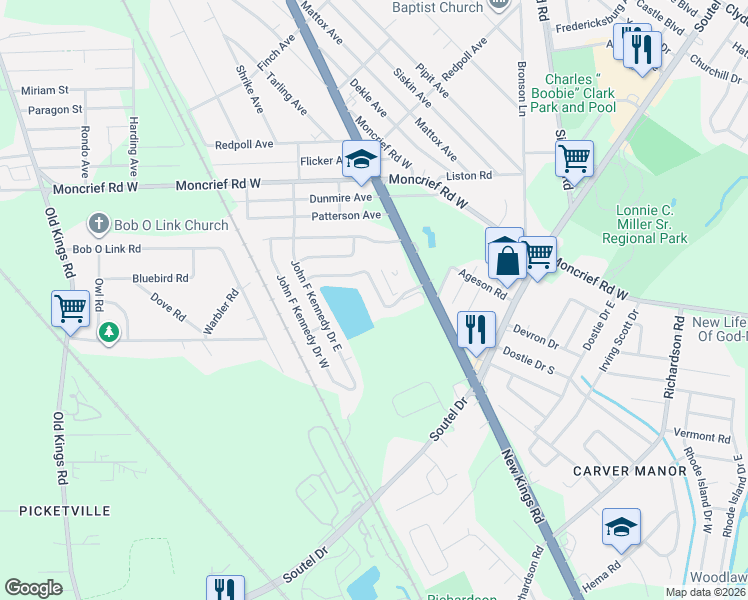 map of restaurants, bars, coffee shops, grocery stores, and more near 5818 Martin Luther King Drive in Jacksonville