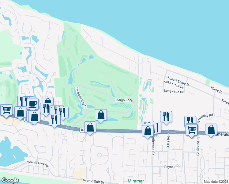 map of restaurants, bars, coffee shops, grocery stores, and more near 89 Cobalt Lane in Miramar Beach