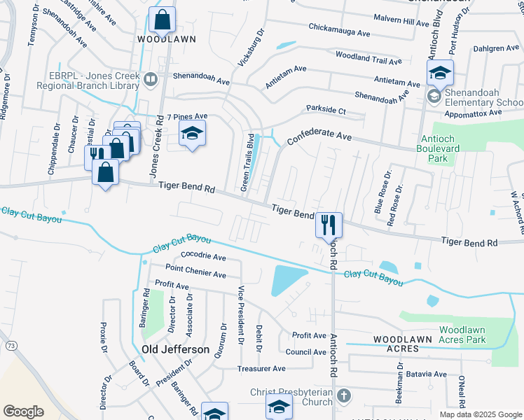 map of restaurants, bars, coffee shops, grocery stores, and more near 6950 Sugar Springs Drive in Old Jefferson