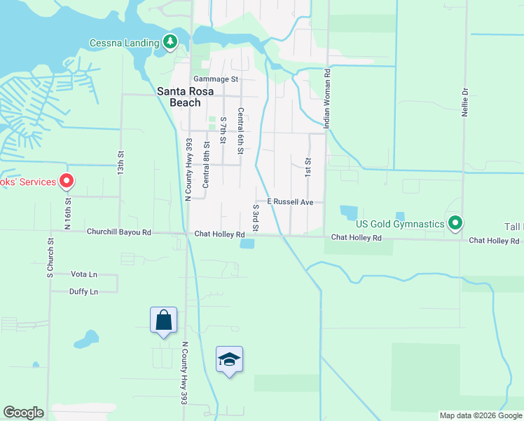 map of restaurants, bars, coffee shops, grocery stores, and more near 71 South 3rd Street in Santa Rosa Beach