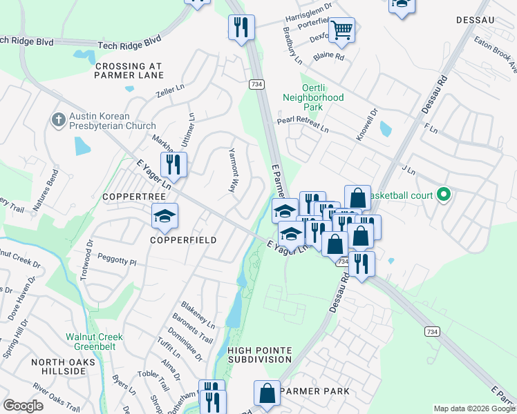 map of restaurants, bars, coffee shops, grocery stores, and more near 12307 Little Fatima Lane in Austin