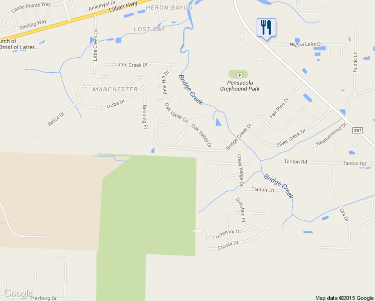 map of restaurants, bars, coffee shops, grocery stores, and more near 11025 Bridge Creek Drive in Pensacola