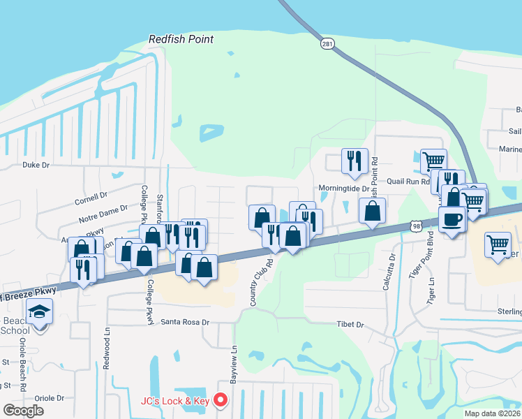 map of restaurants, bars, coffee shops, grocery stores, and more near 3405 Green Briar Circle in Gulf Breeze