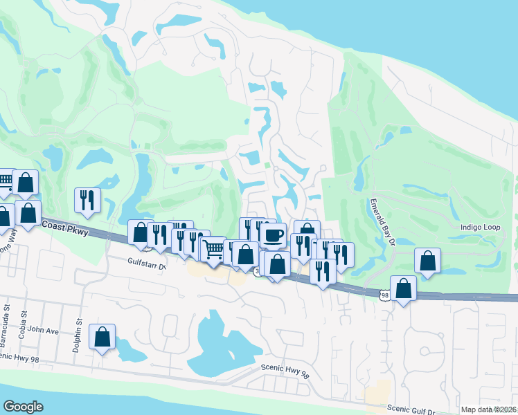 map of restaurants, bars, coffee shops, grocery stores, and more near 239 Inverrary Drive in Destin