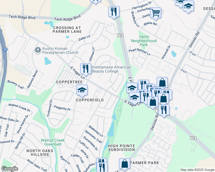 map of restaurants, bars, coffee shops, grocery stores, and more near 12234 Shropshire Boulevard in Austin