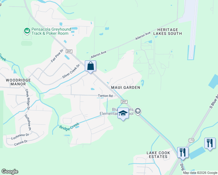 map of restaurants, bars, coffee shops, grocery stores, and more near 60 Emmons Lane in Pensacola