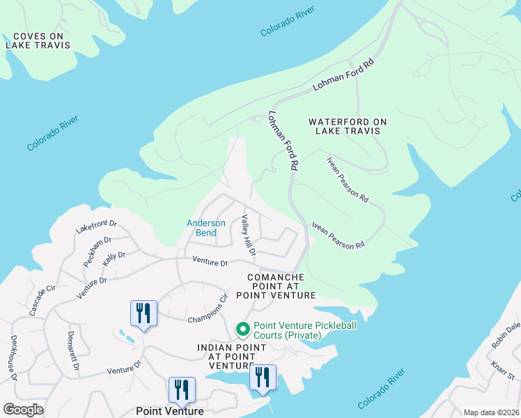 map of restaurants, bars, coffee shops, grocery stores, and more near 428 Summit Ridge Drive North in Lago Vista