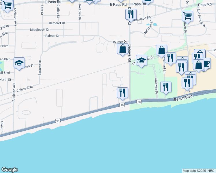 map of restaurants, bars, coffee shops, grocery stores, and more near 318 Venetian Gardens in Gulfport