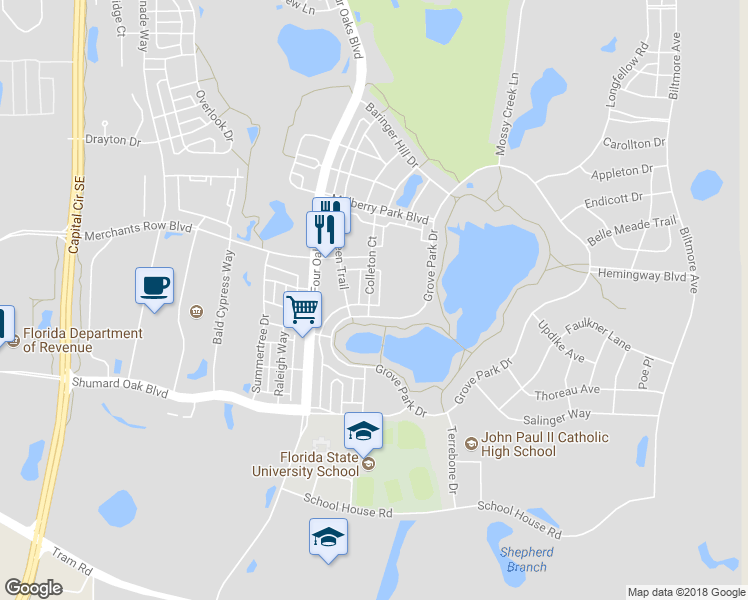 map of restaurants, bars, coffee shops, grocery stores, and more near 4087 Colleton Court in Tallahassee