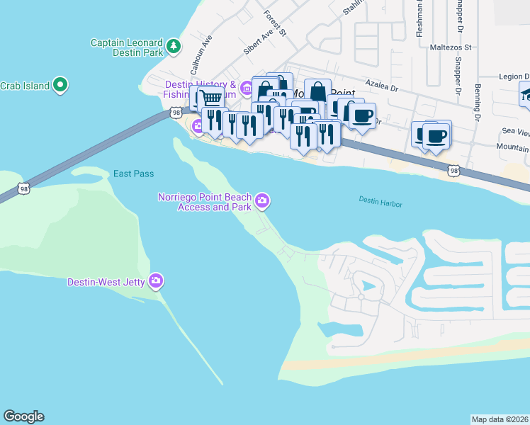map of restaurants, bars, coffee shops, grocery stores, and more near in Destin