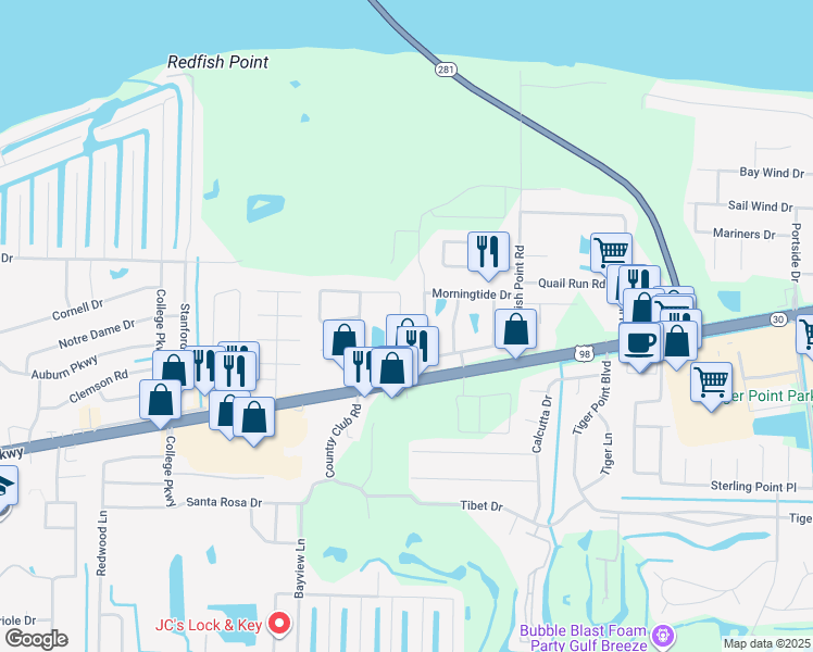 map of restaurants, bars, coffee shops, grocery stores, and more near 3351 Green Briar Circle in Gulf Breeze