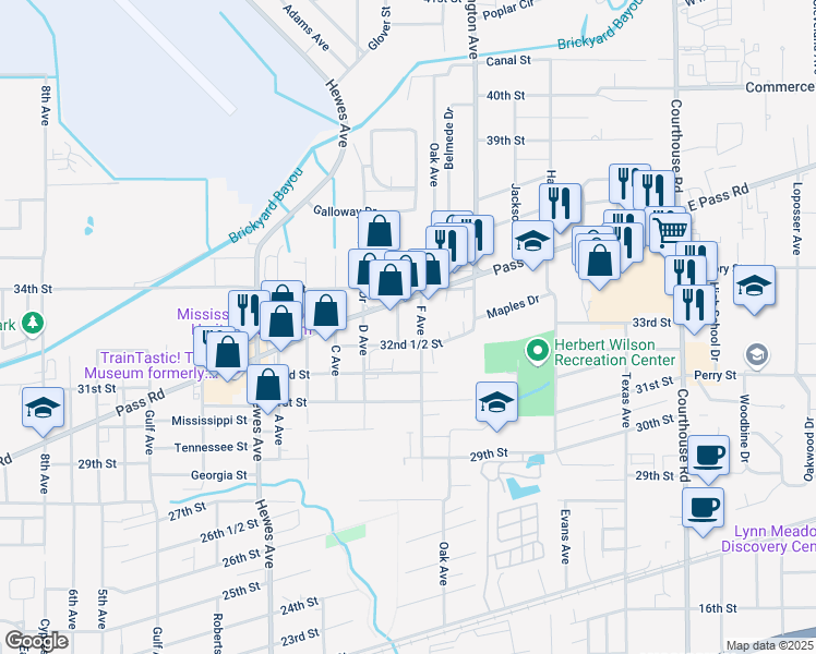 map of restaurants, bars, coffee shops, grocery stores, and more near 3209 F Avenue in Gulfport