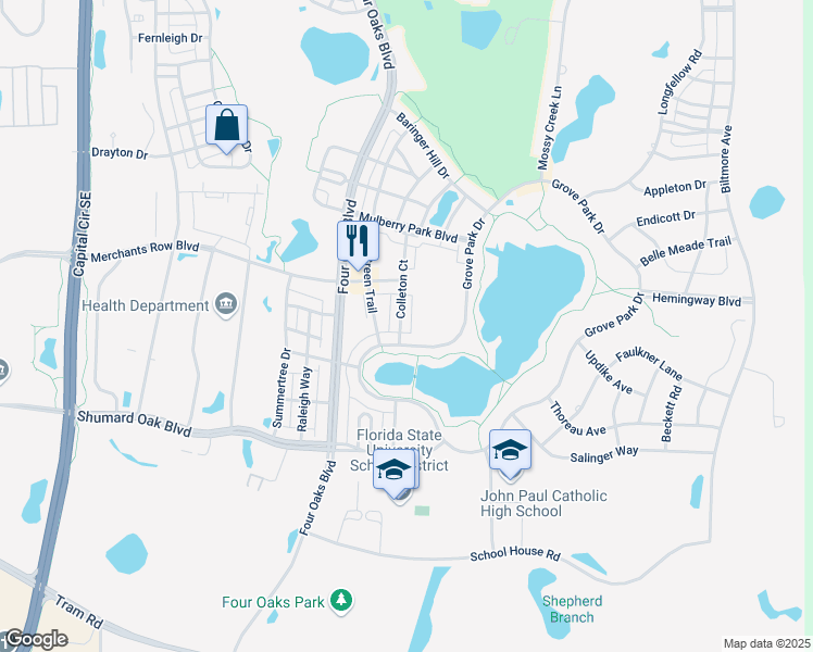 map of restaurants, bars, coffee shops, grocery stores, and more near 4087 Colleton Court in Tallahassee