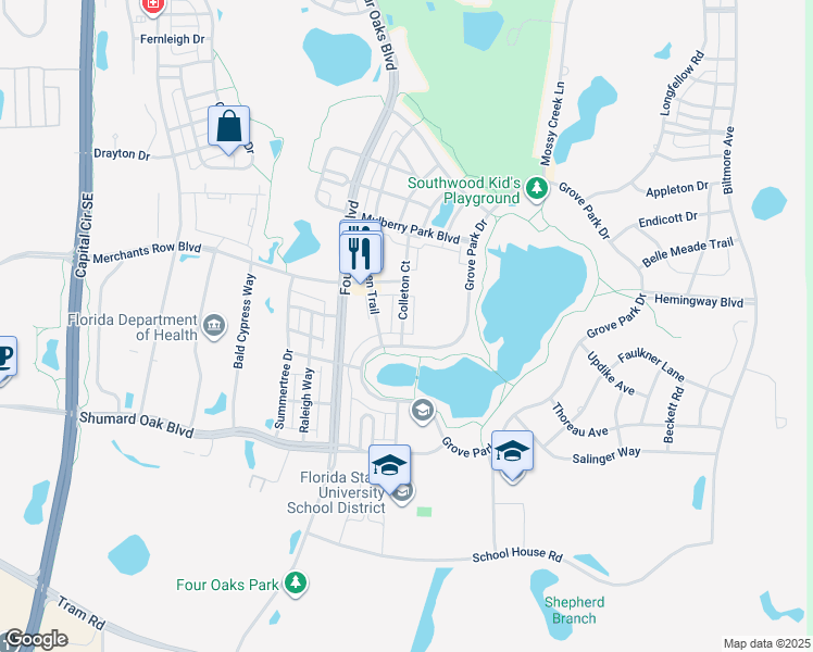 map of restaurants, bars, coffee shops, grocery stores, and more near 4087 Colleton Court in Tallahassee