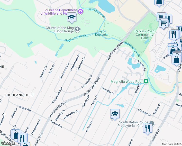 map of restaurants, bars, coffee shops, grocery stores, and more near 3730 Harris Drive in Baton Rouge