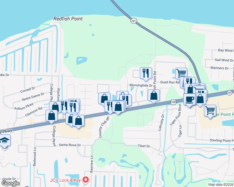 map of restaurants, bars, coffee shops, grocery stores, and more near 3351 Green Briar Circle in Gulf Breeze