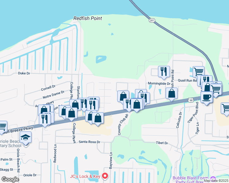 map of restaurants, bars, coffee shops, grocery stores, and more near 3405 Green Briar Circle in Gulf Breeze
