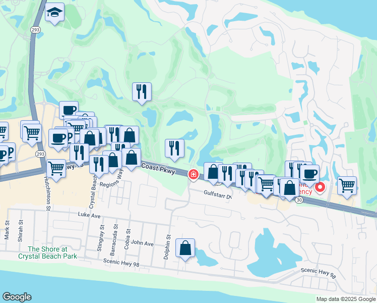 map of restaurants, bars, coffee shops, grocery stores, and more near 4475 Legendary Drive in Destin