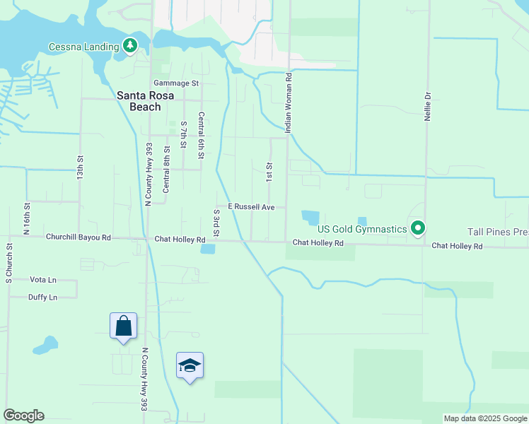 map of restaurants, bars, coffee shops, grocery stores, and more near 83 East Russell Avenue in Santa Rosa Beach