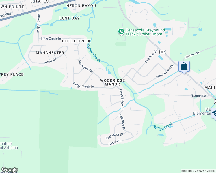 map of restaurants, bars, coffee shops, grocery stores, and more near 10922 Bridge Creek Drive in Pensacola