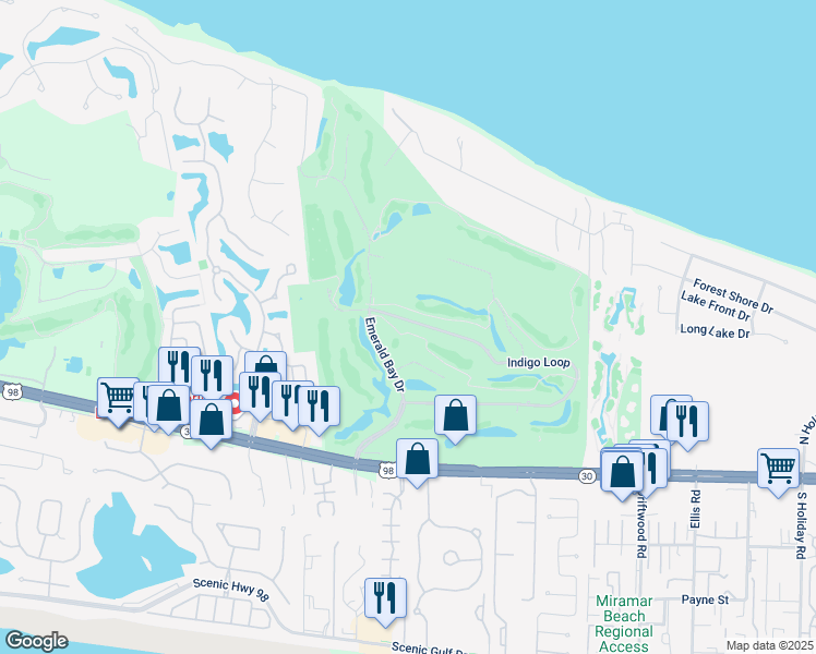 map of restaurants, bars, coffee shops, grocery stores, and more near 885 Indigo Loop in Destin