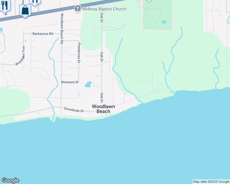 map of restaurants, bars, coffee shops, grocery stores, and more near 5420 Soundside Drive in Gulf Breeze