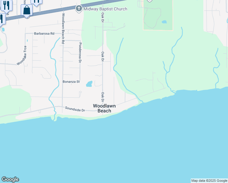 map of restaurants, bars, coffee shops, grocery stores, and more near 5420 Soundside Drive in Gulf Breeze