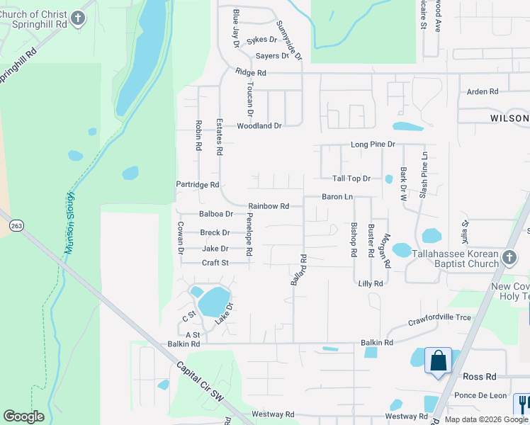 map of restaurants, bars, coffee shops, grocery stores, and more near 4004 Penelope Road in Tallahassee