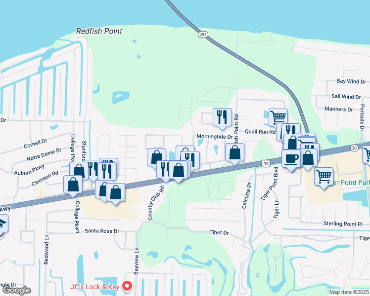 map of restaurants, bars, coffee shops, grocery stores, and more near 3351 Green Briar Circle in Gulf Breeze