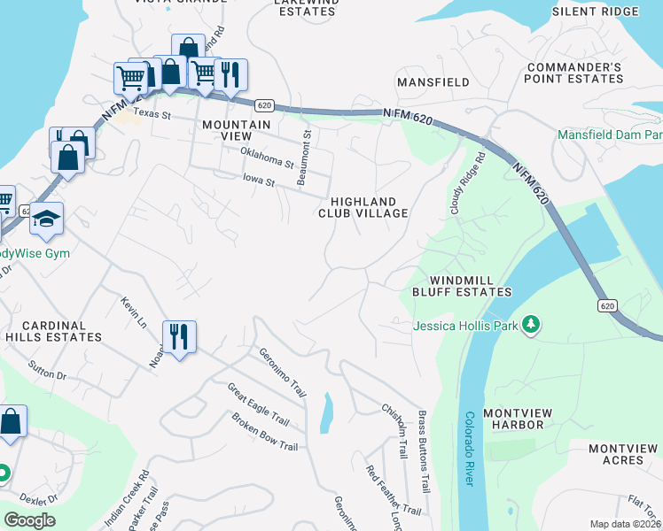 map of restaurants, bars, coffee shops, grocery stores, and more near 3308 Scenic Overlook Drive in Austin
