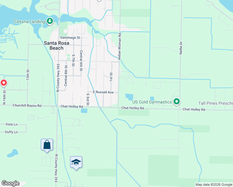 map of restaurants, bars, coffee shops, grocery stores, and more near 87 Indian Woman Road in Santa Rosa Beach